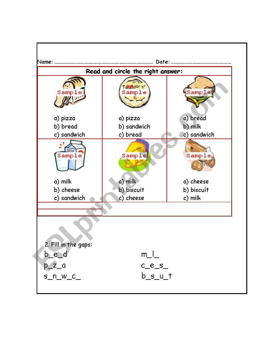 food worksheet