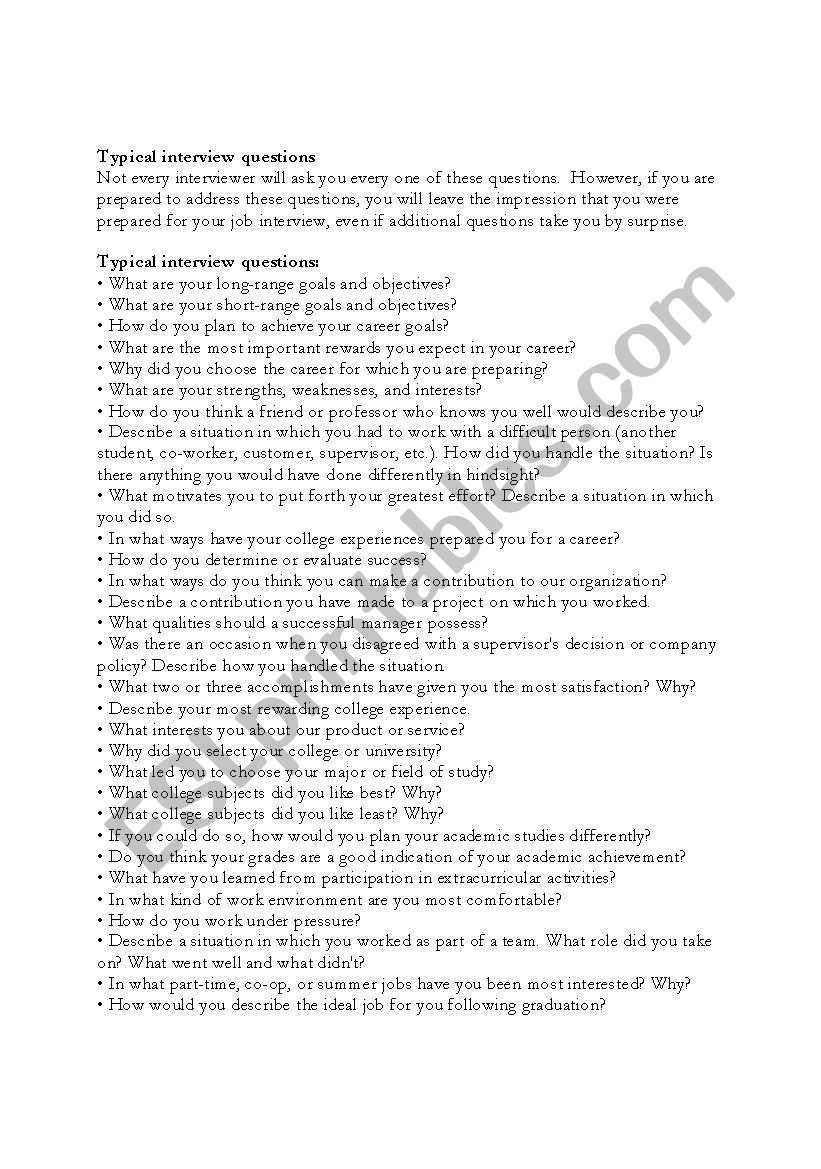 Typical Job Interview Questions