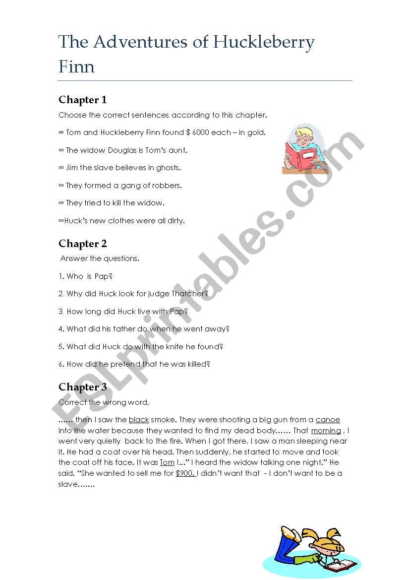 The Adventures of Huckleberry Finn - Worksheet