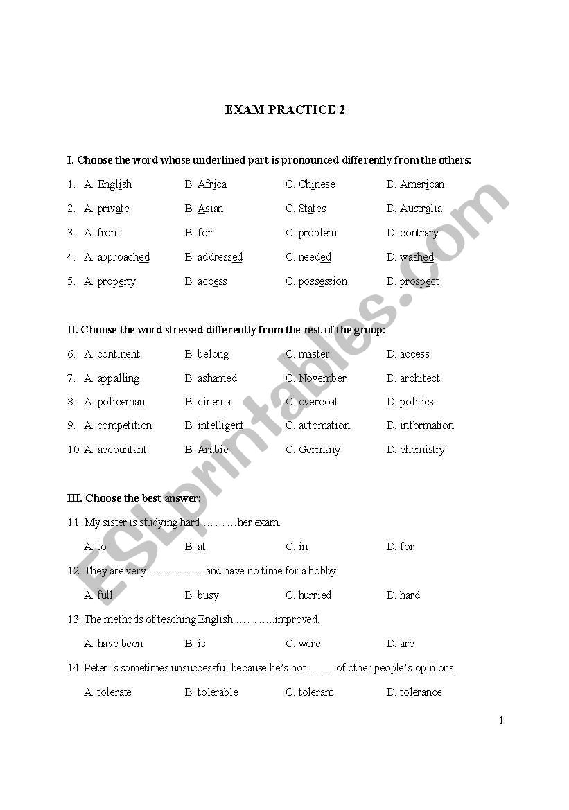 practice test worksheet