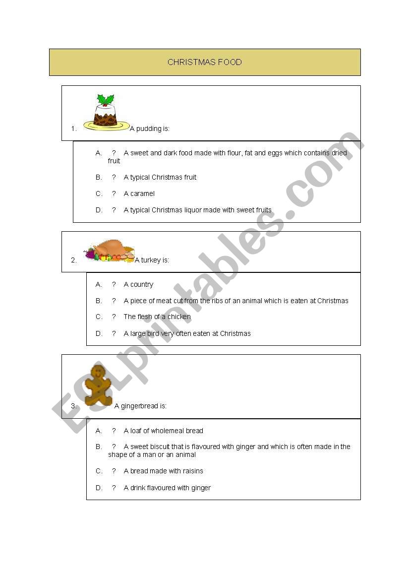 Christmas food worksheet