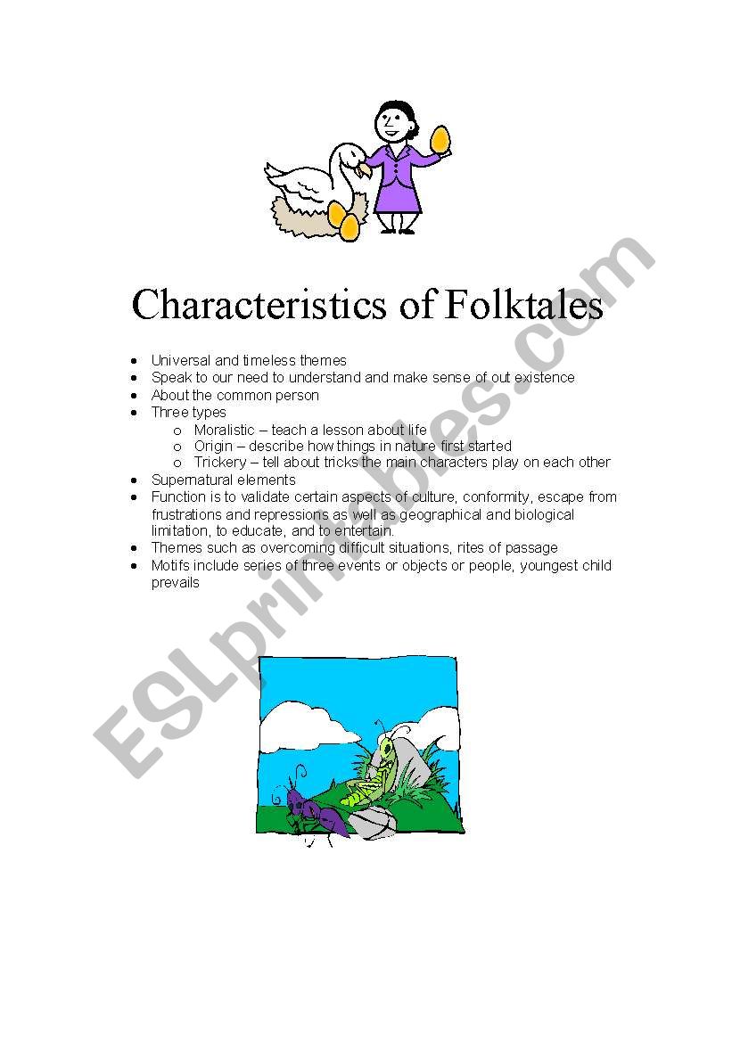 Characteristics of Folktales worksheet