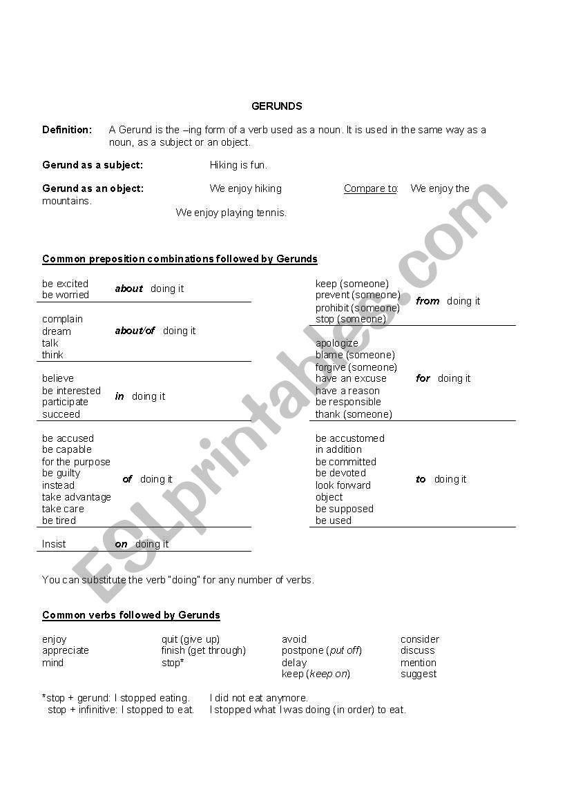 Gerunds worksheet