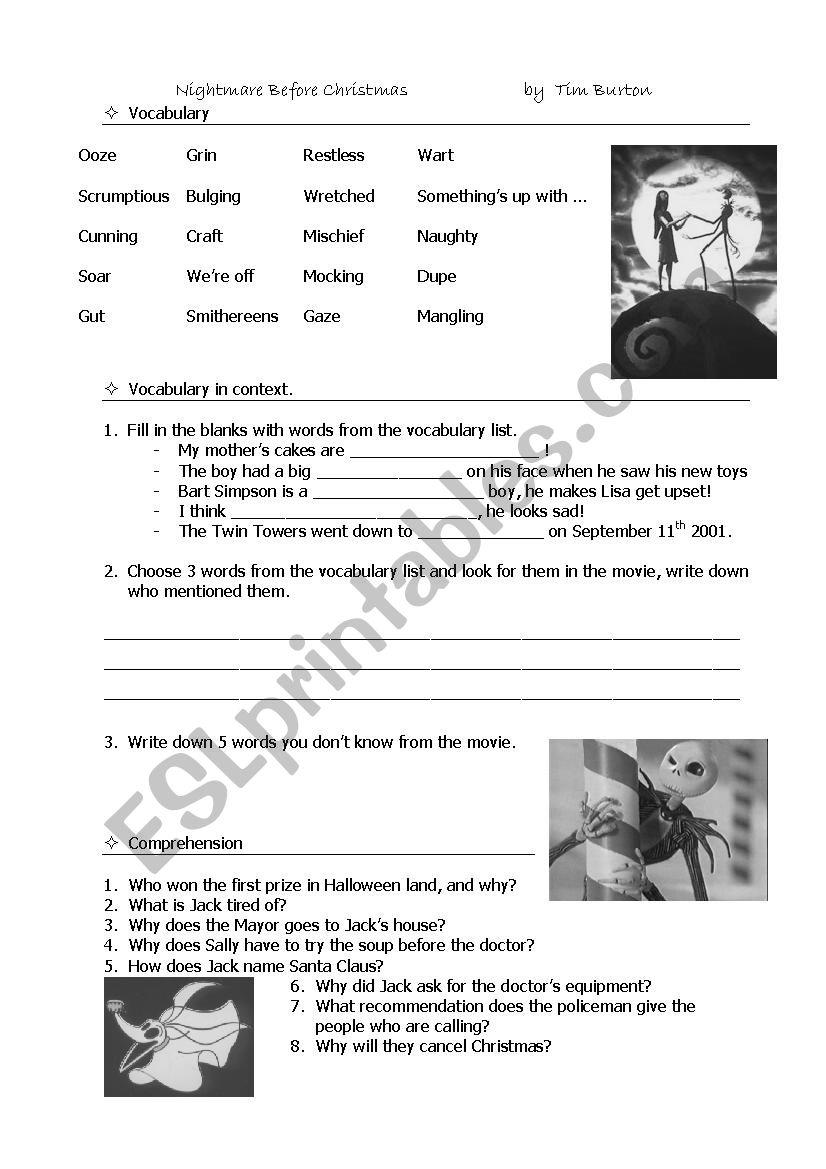 Nightmare before Christmas worksheet