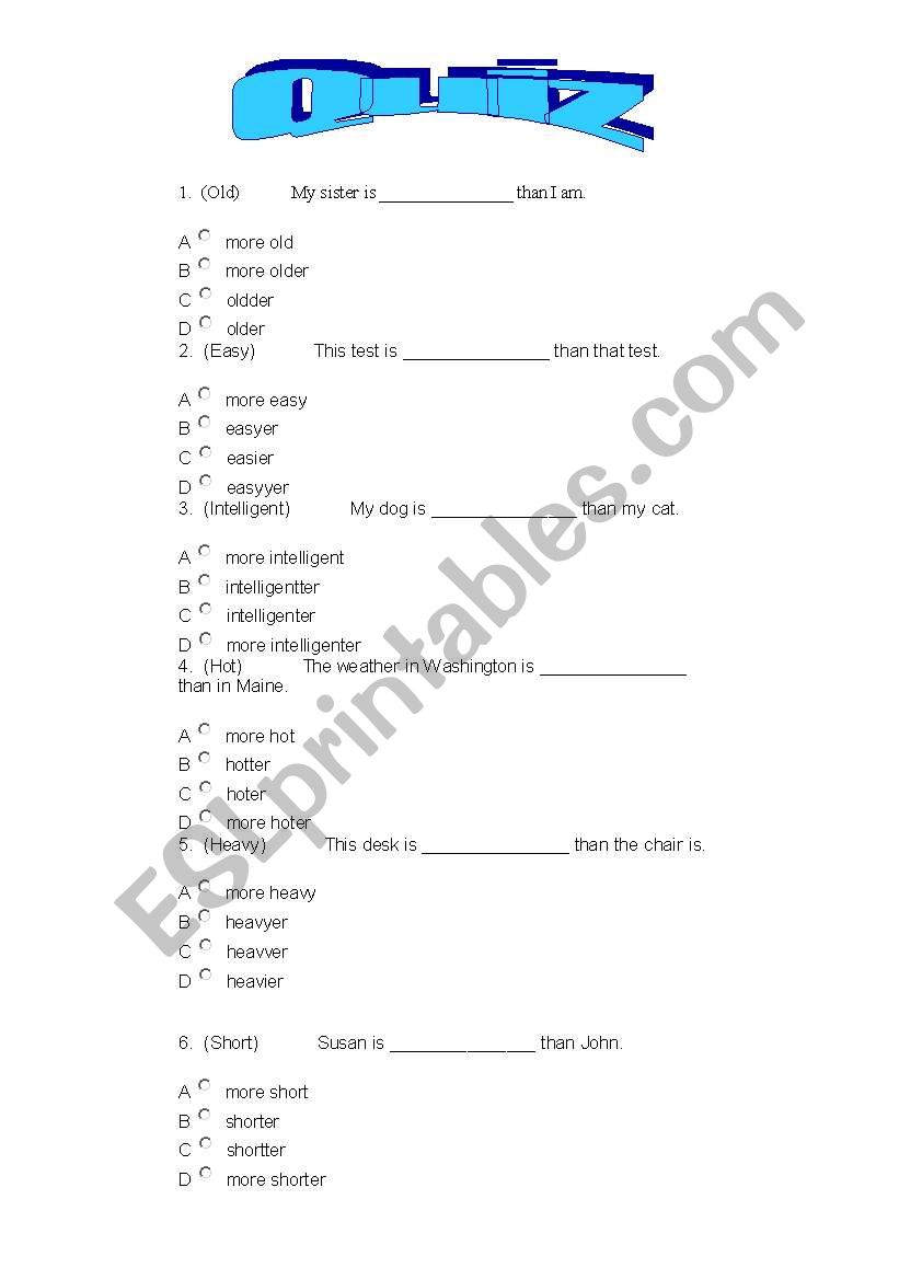 Quiz Comparatives and Superlatives