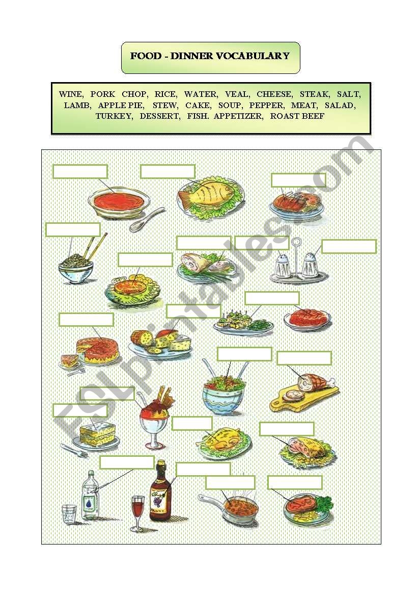 food - dinner voc.  worksheet