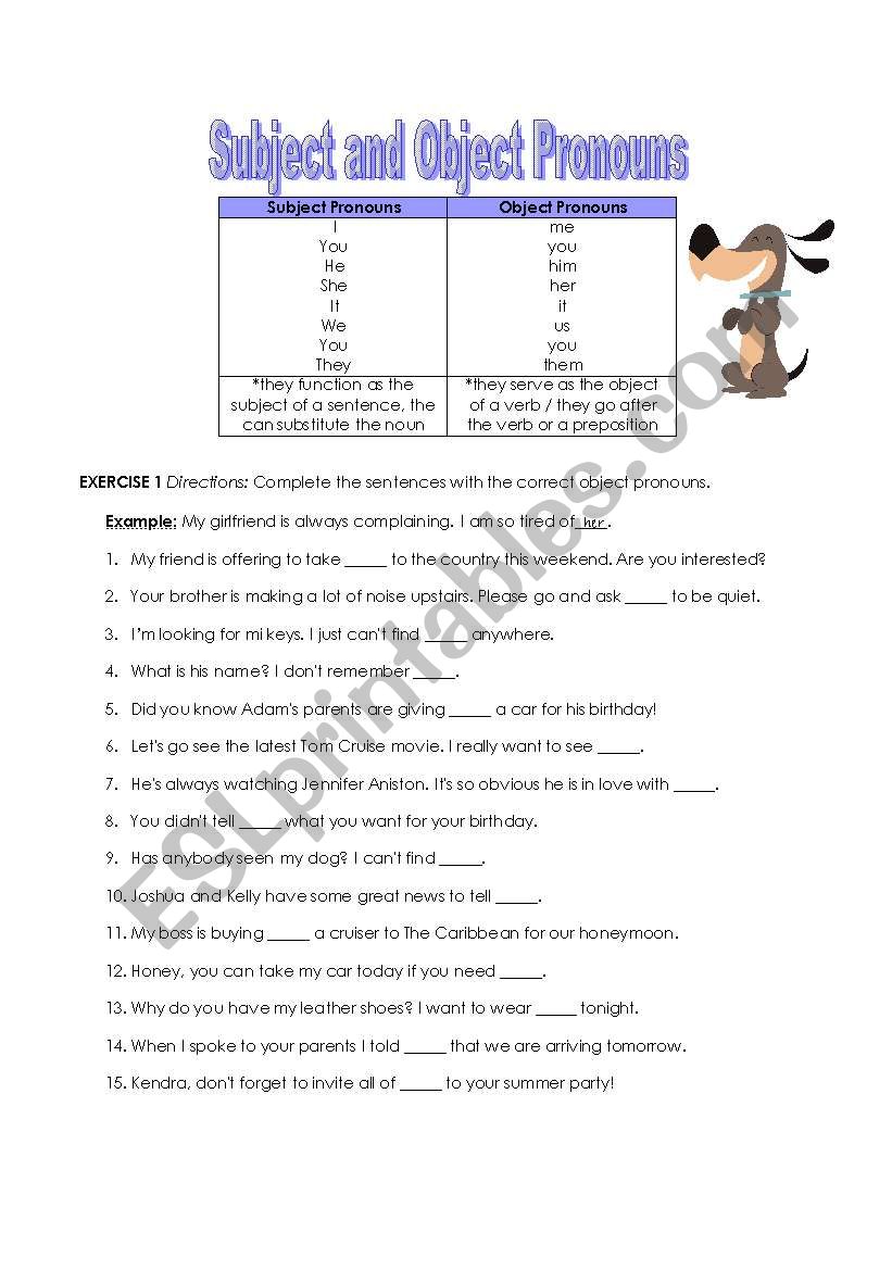 Subject and Object Pronouns (2 pages)