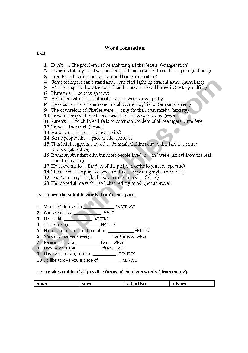 word formation worksheet