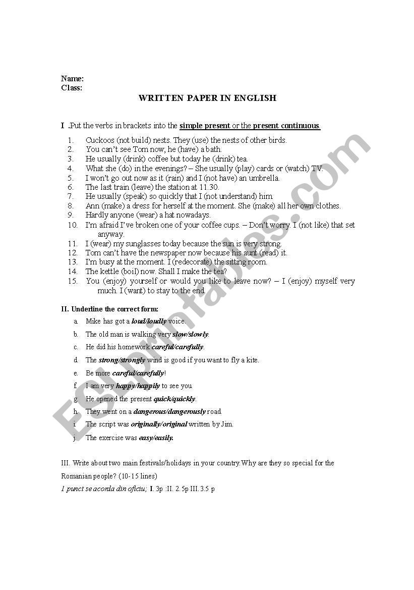 test clasa a xi-a worksheet
