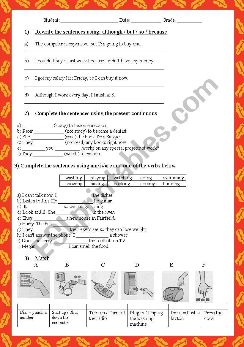 written test worksheet