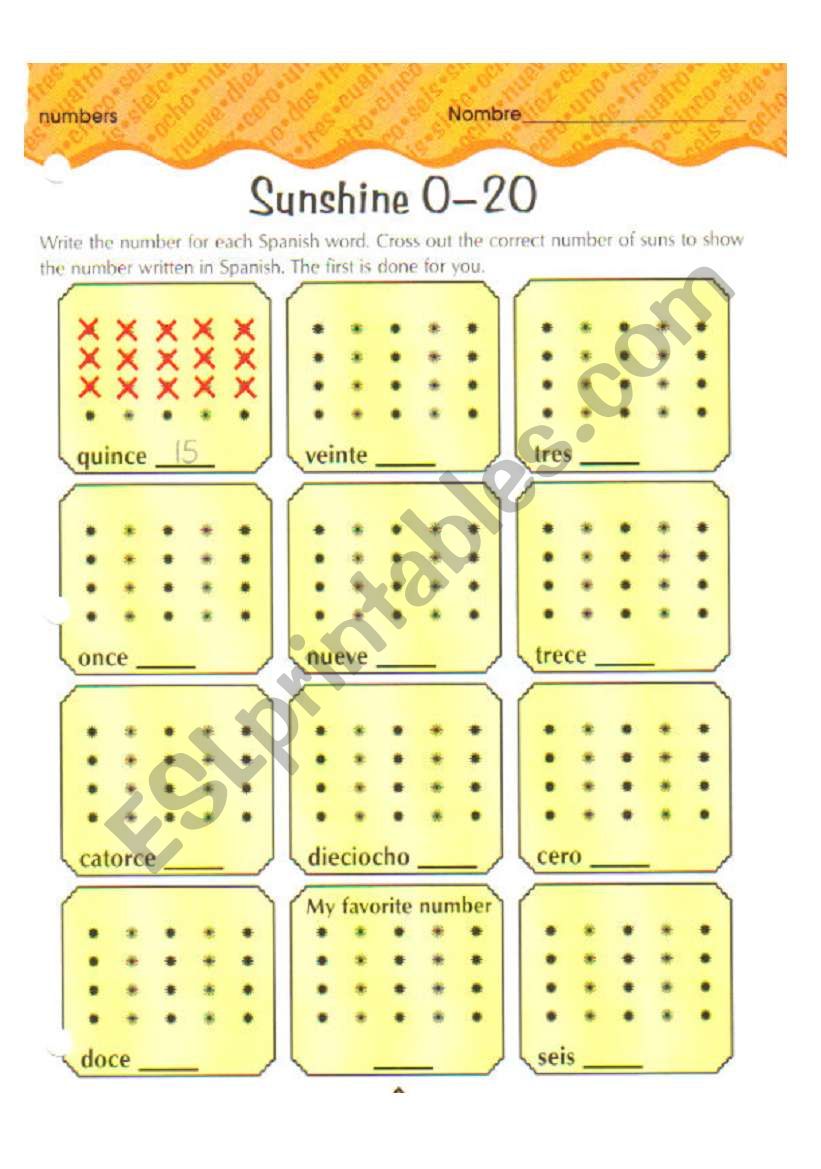 Sunshine 0-20 worksheet
