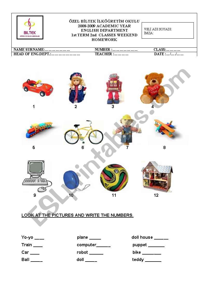 Toy vocabulary worksheet