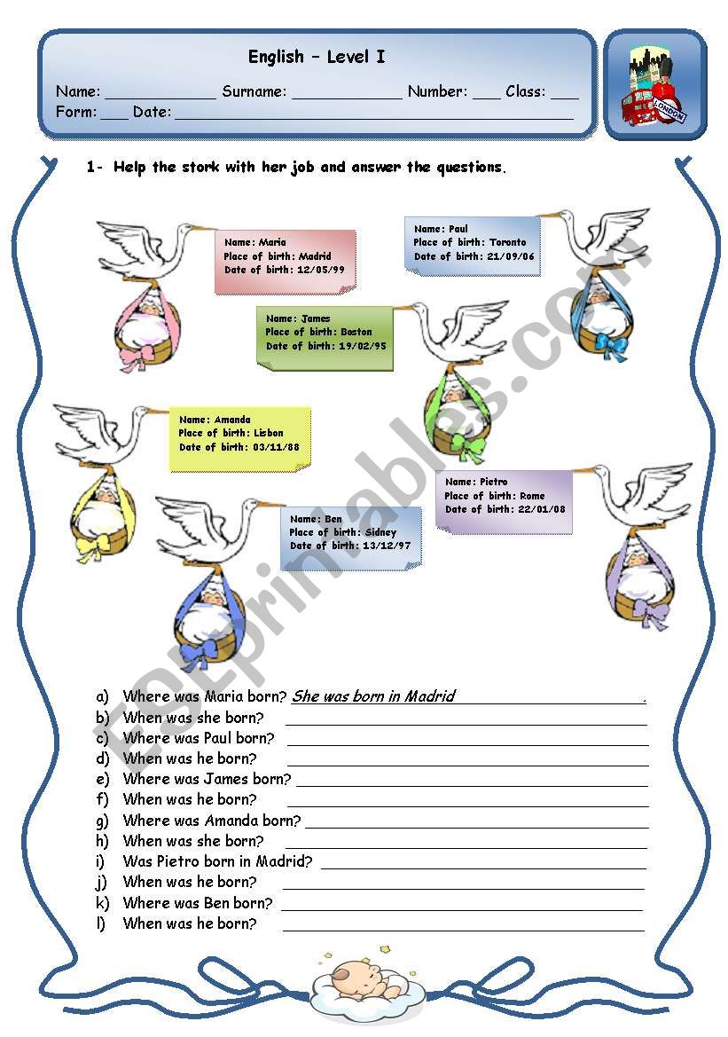 WHEN/WHERE WERE THEY BORN? worksheet