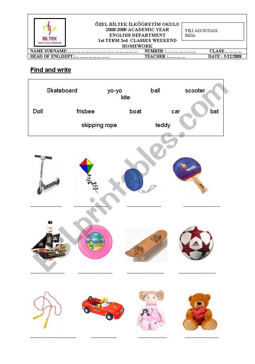 toys worksheet