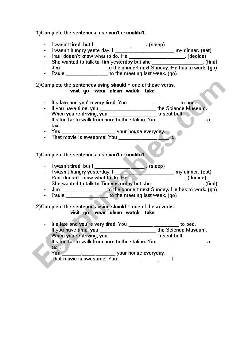 Modal Verbs worksheet