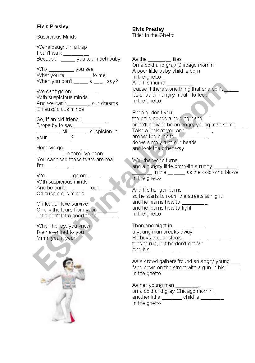 Elvis Presley songs 1 worksheet