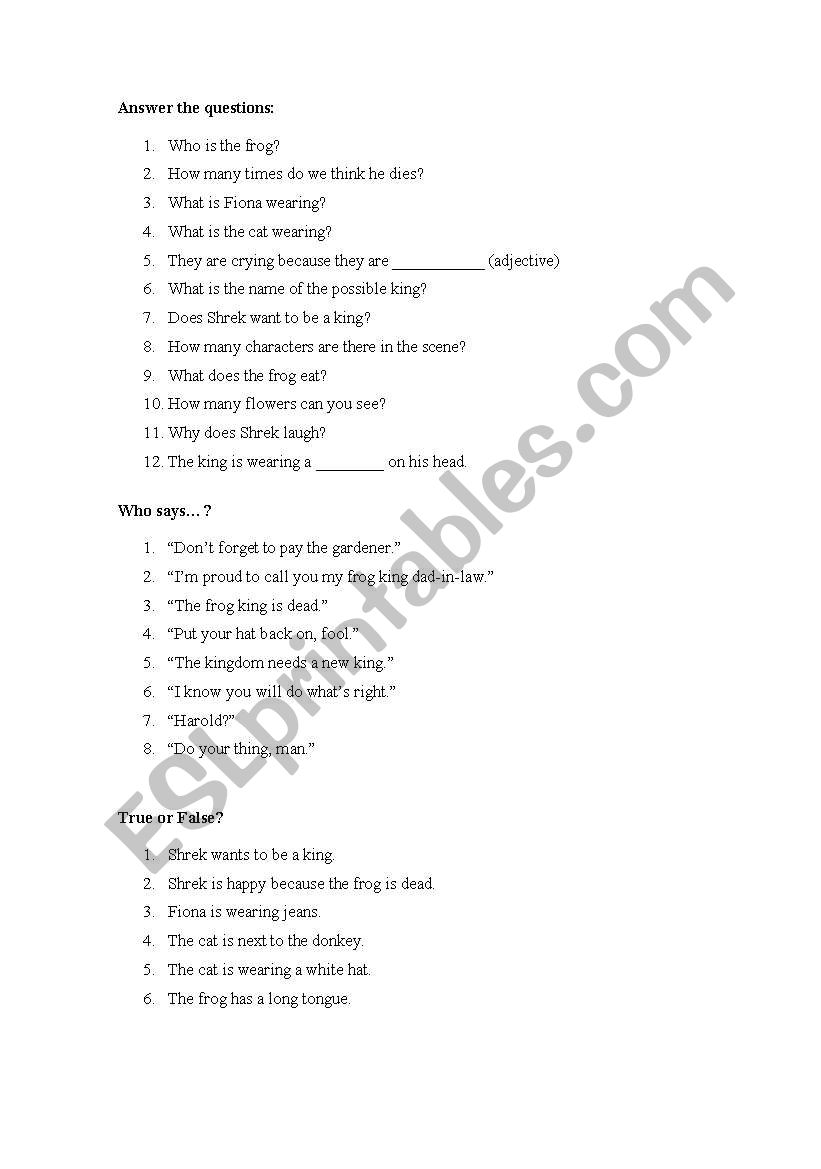 Shrek the Third worksheet