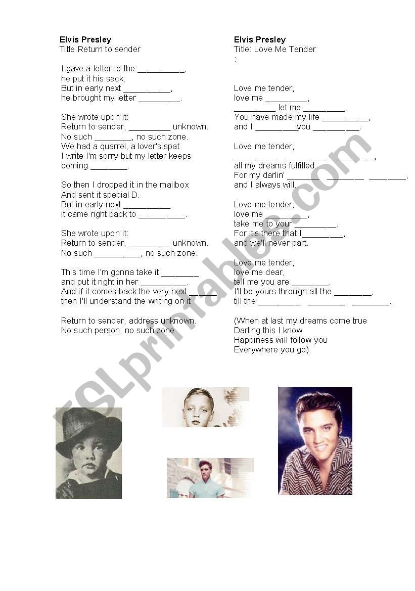 Elvis Presley songs 2 worksheet