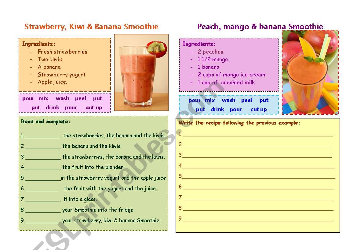 Fruit Smoothie recipes worksheet