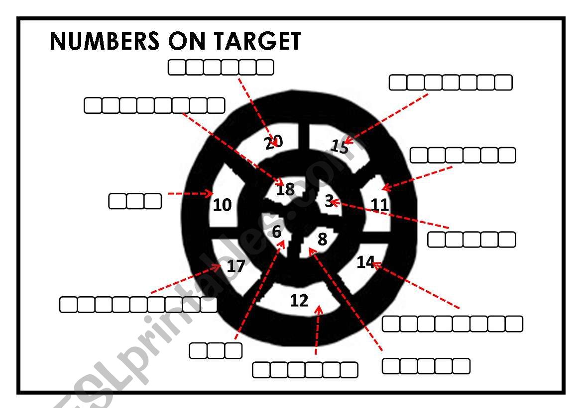 NUMBERS ON TARGET worksheet