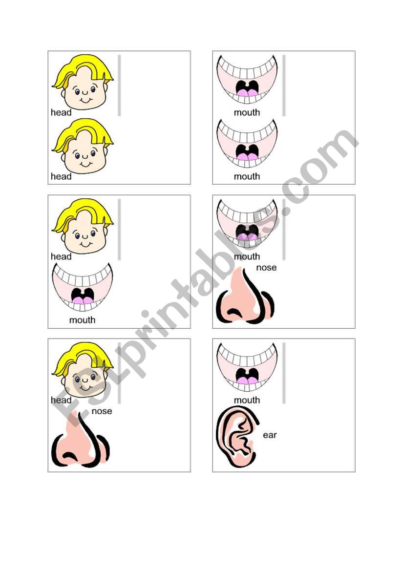 body part domino worksheet