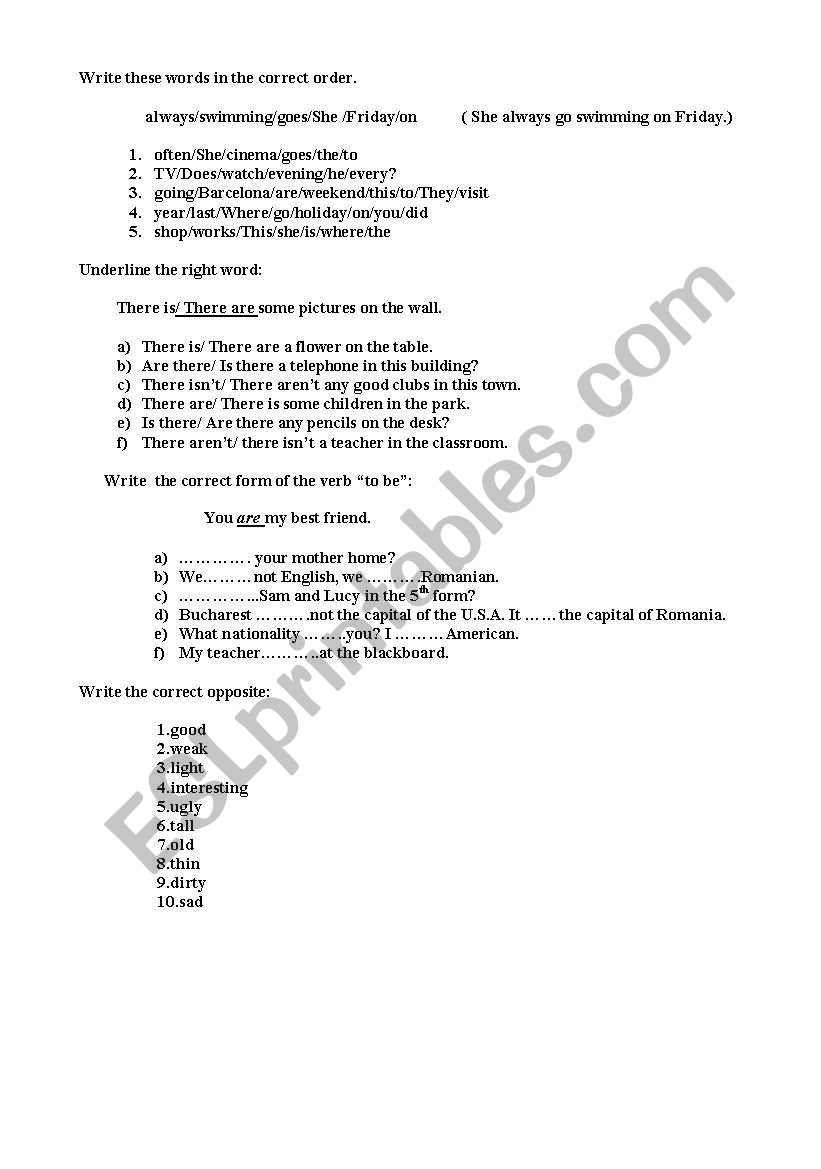 english test worksheet