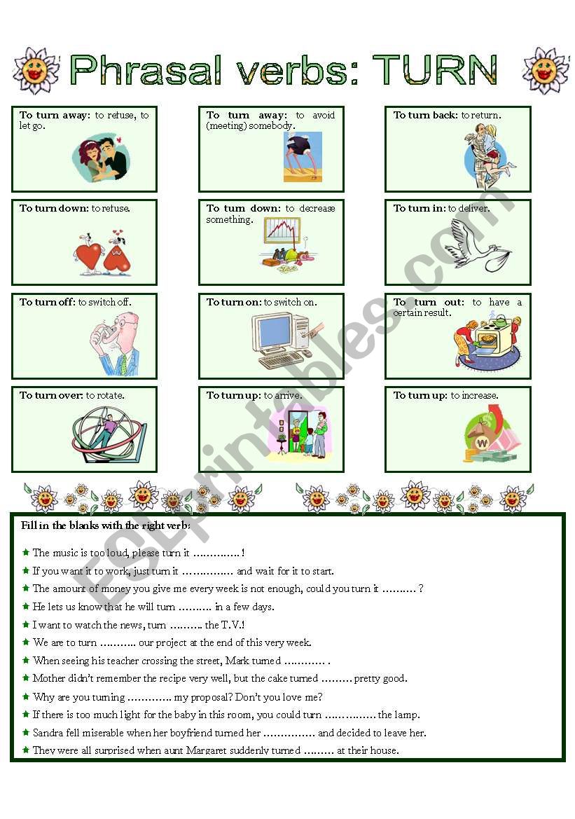 PHRASAL VERBS --- TURN worksheet