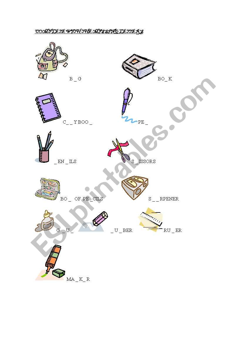 School things worksheet