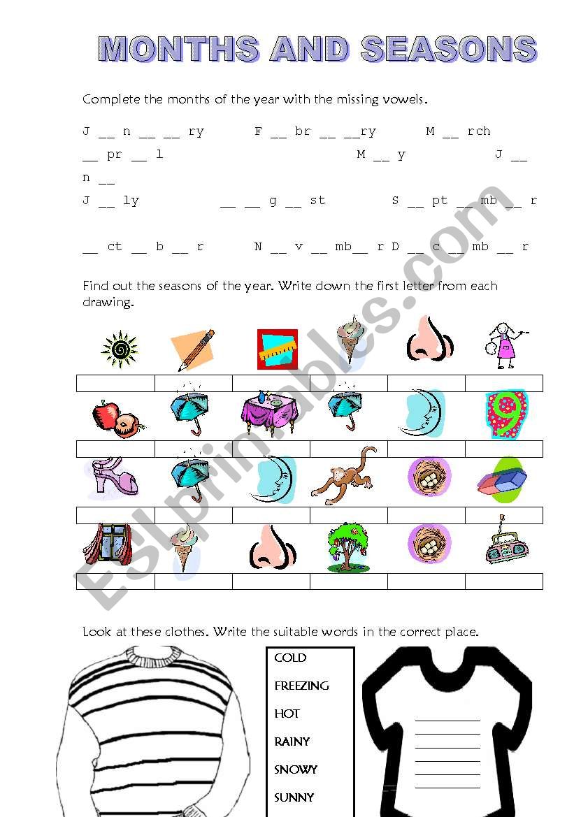 Months and seasons worksheet