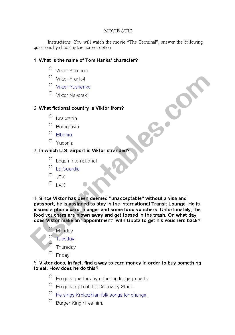 the terminal movie quiz worksheet