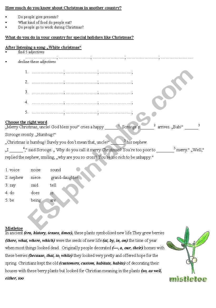 Worksheet for Christmas worksheet