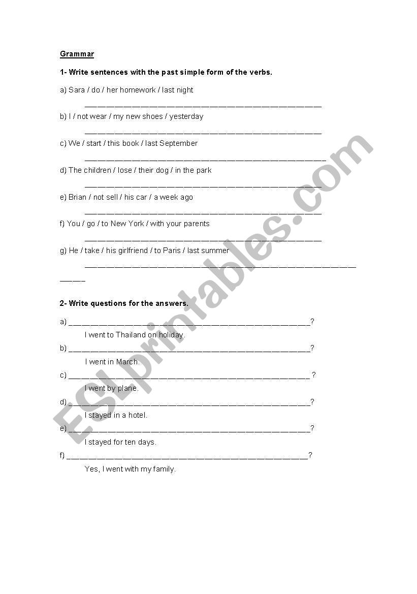 Past Simple Tense worksheet