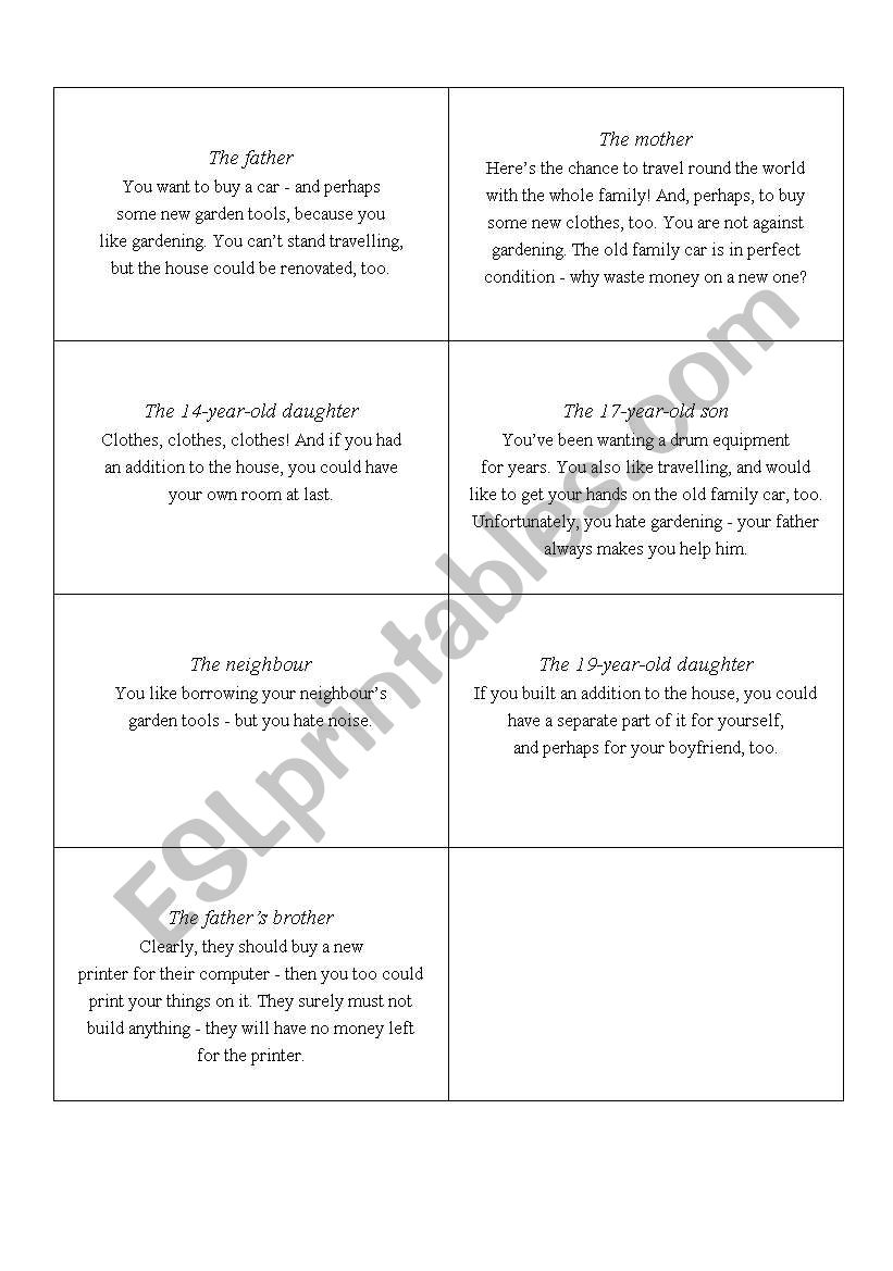 Role Cards Play worksheet
