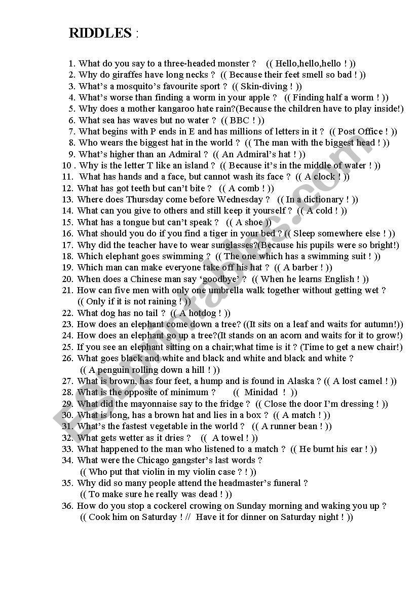Riddles worksheet