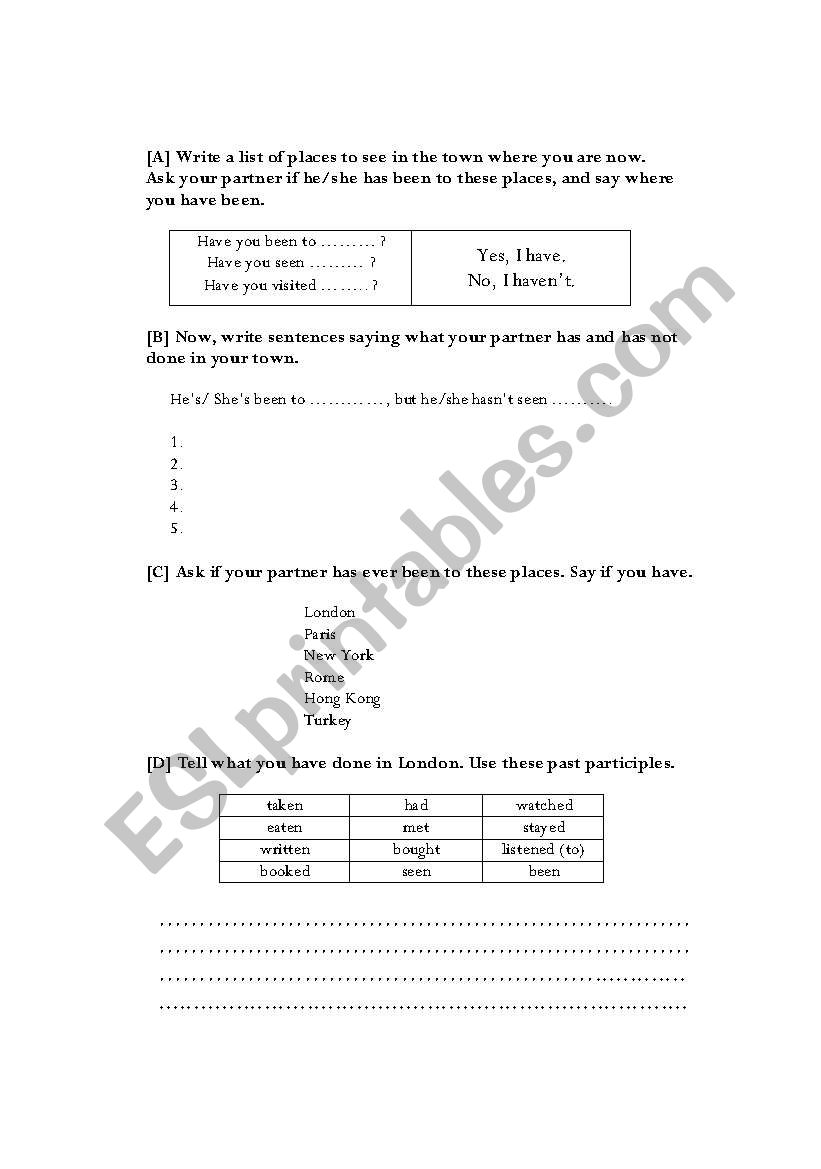 Present Perfect Tense worksheet