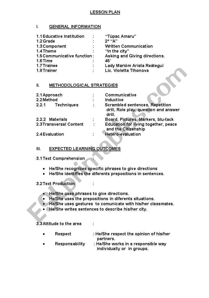 IN THE CITY worksheet