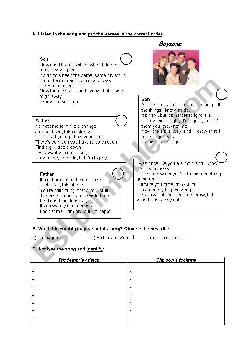 Song: Father and Son worksheet