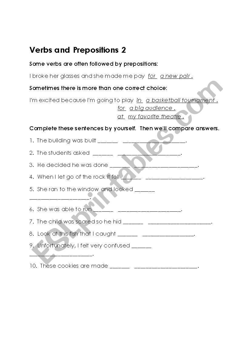Verbs and Prepositions 2 worksheet
