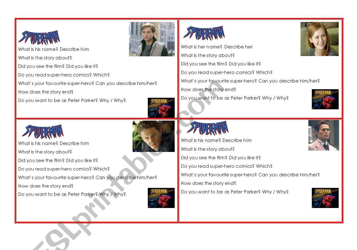 spiderman cards worksheet