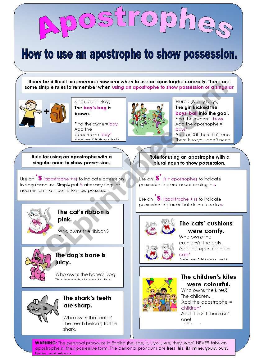 Apostrophe For Possession Worksheet