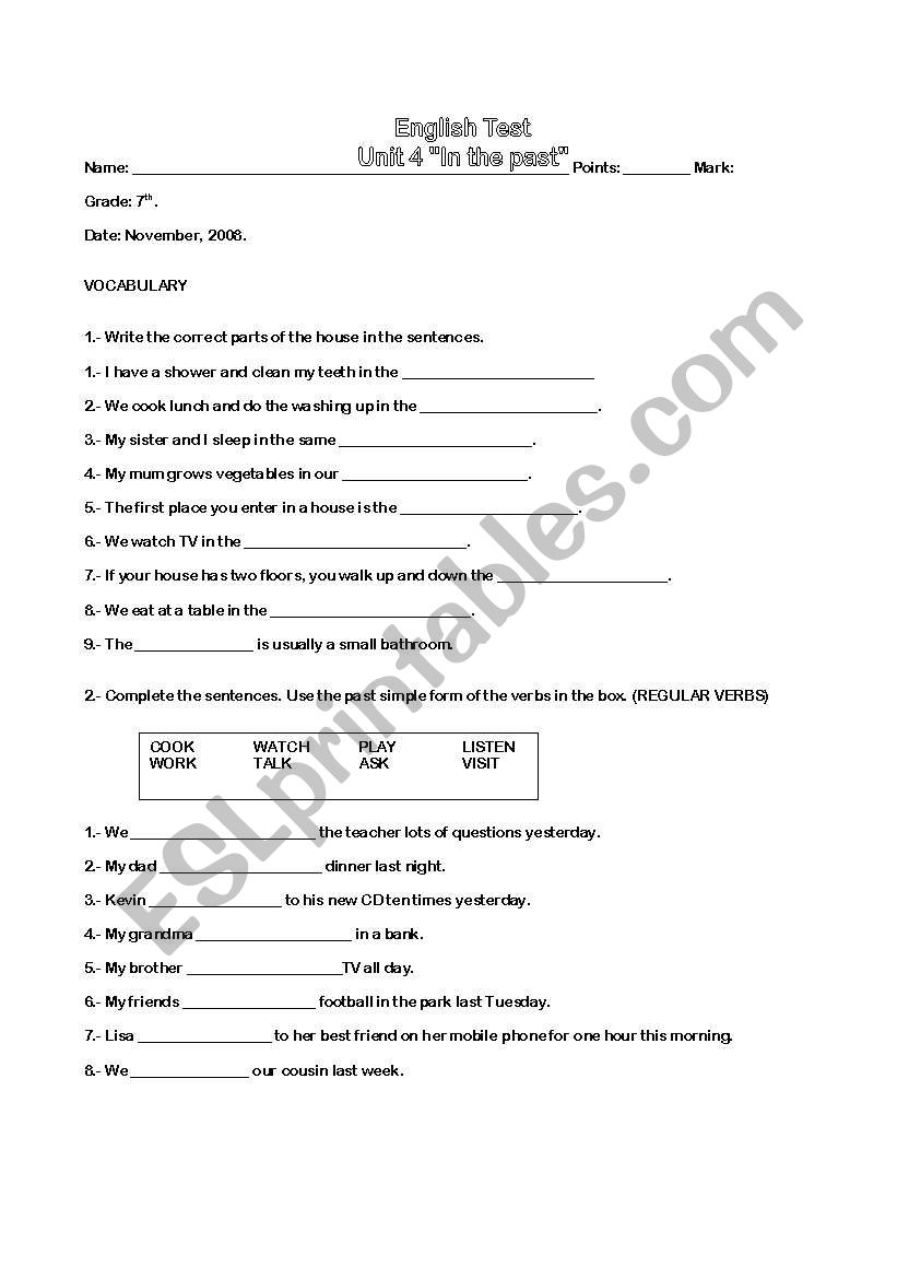 TEST worksheet
