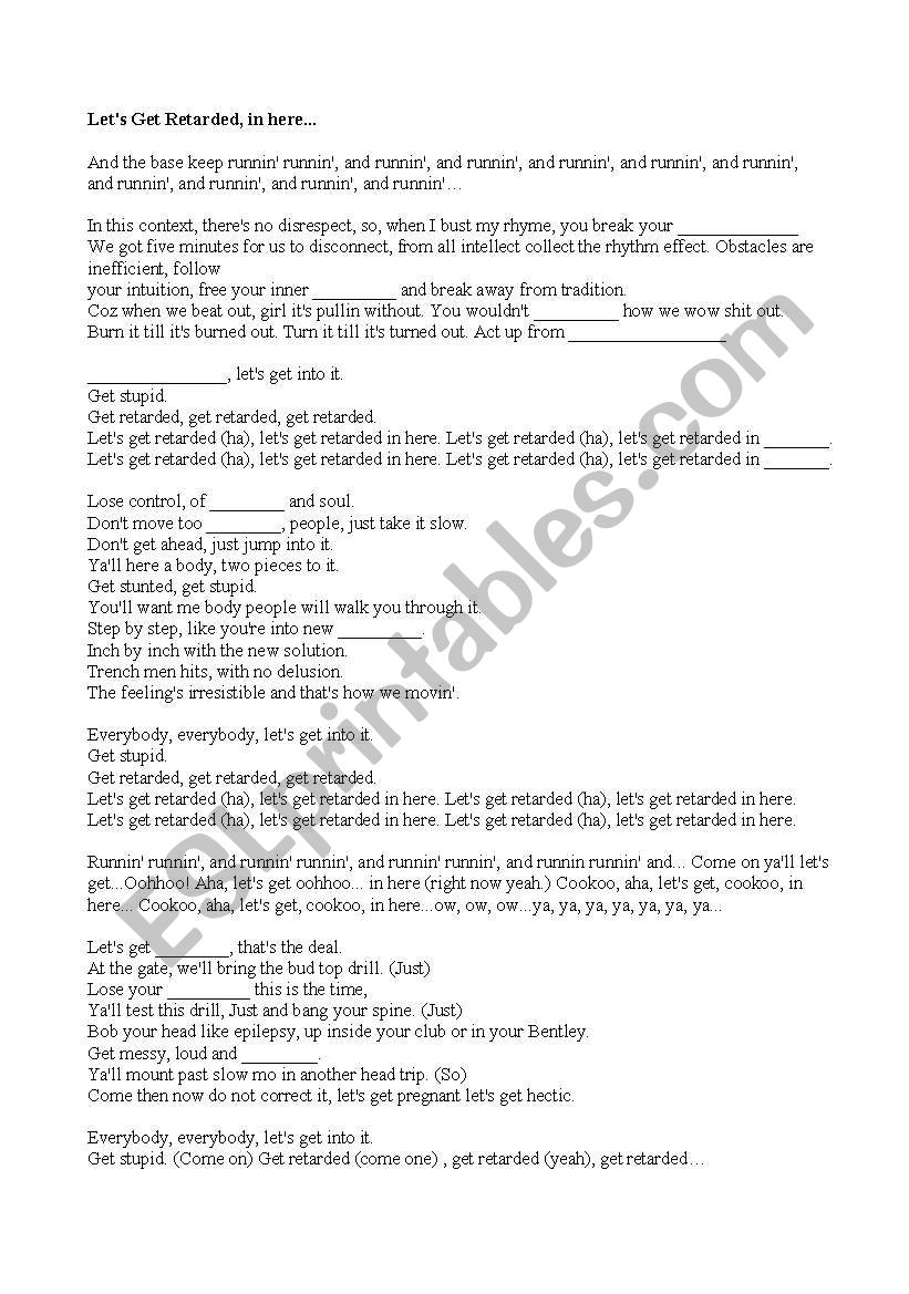 song worksheet
