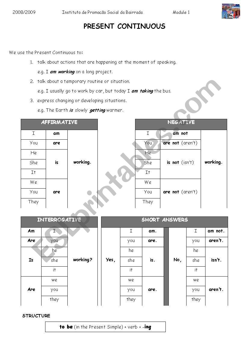 present continuous worksheet