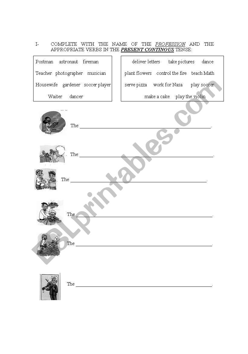 Jobs and Present Continuous worksheet