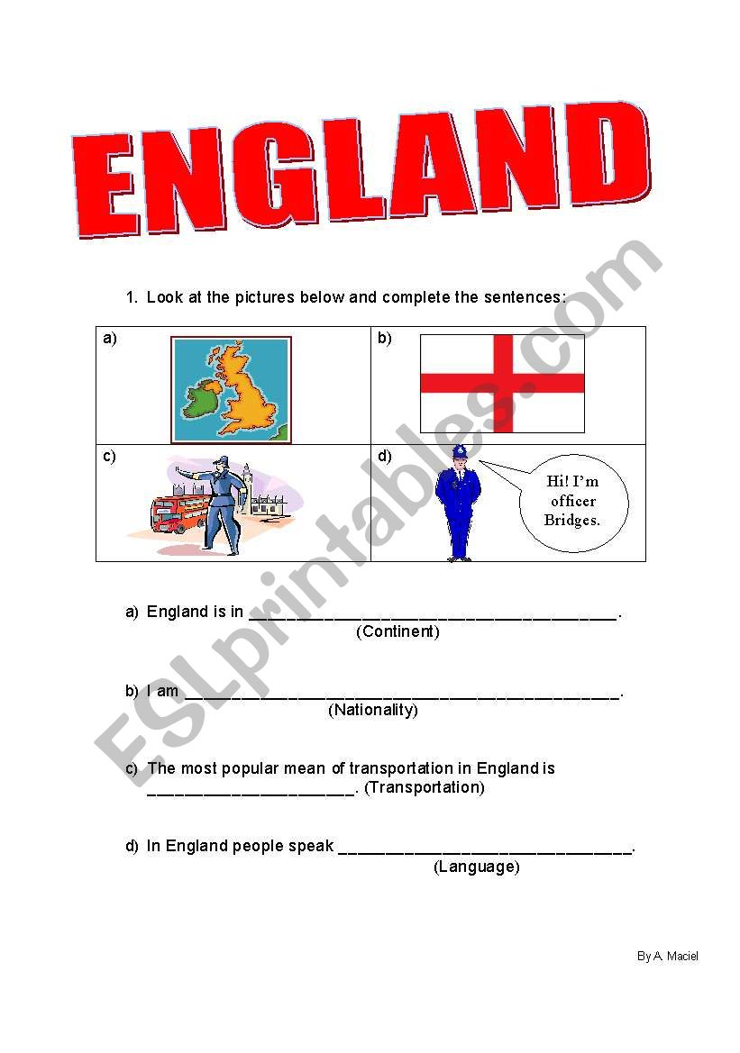ENGLAND - Guided Writing worksheet