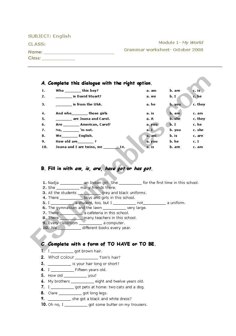 To be VS to have worksheet