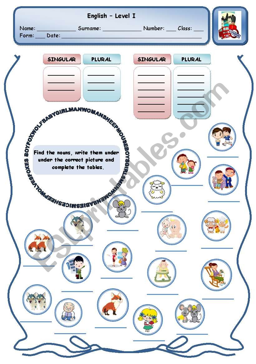 PLURALS worksheet