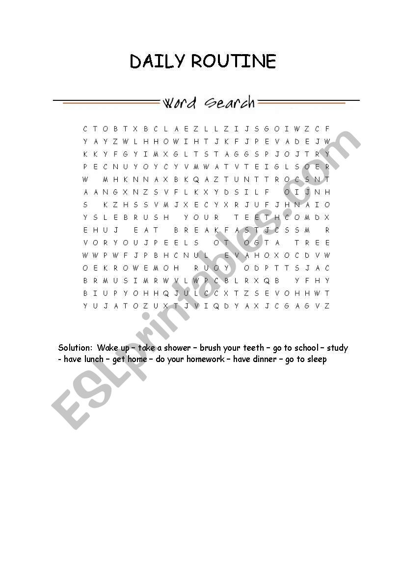 daily routine wordsearch worksheet