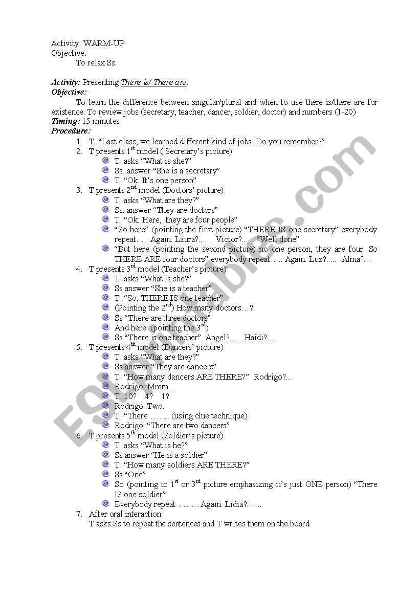 Lesson Plan There is/are worksheet