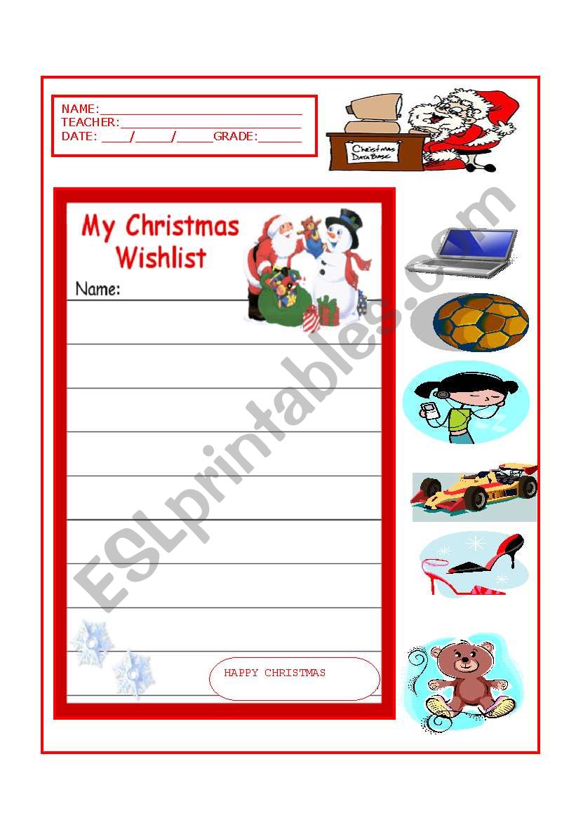 MY CHRISTMAS WISHLIST worksheet